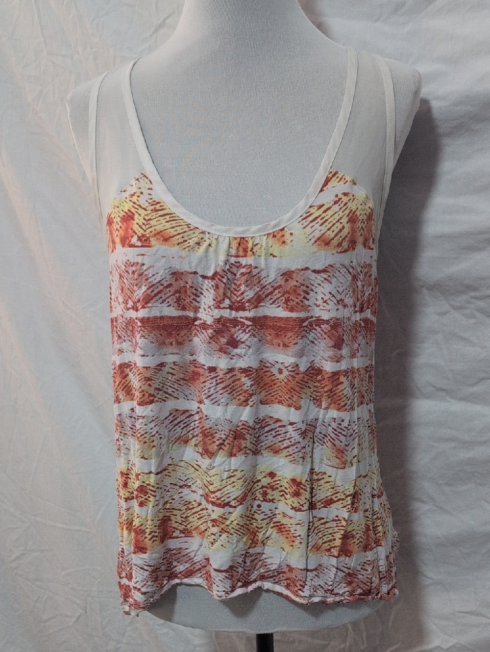 Mudd White Tank Top with Red & Yellow Abstract Stripes